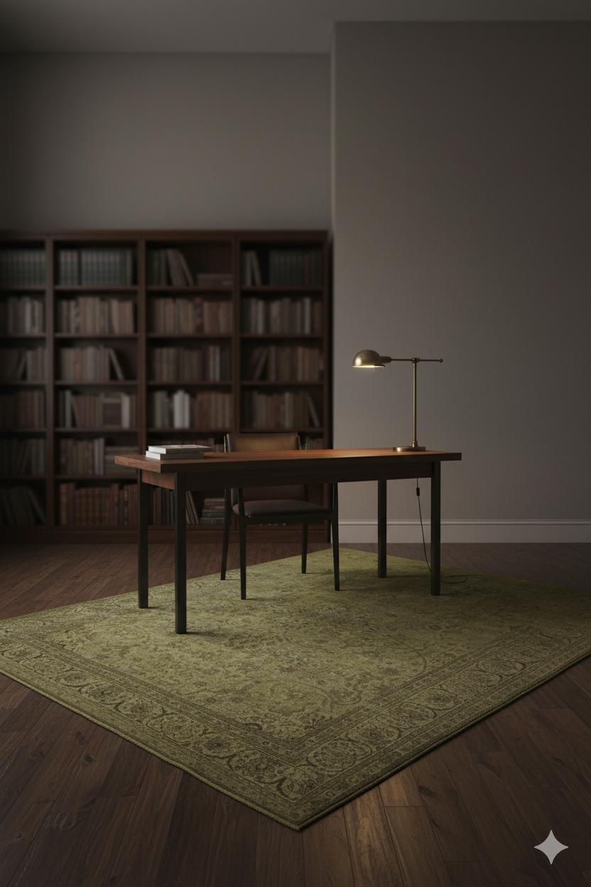 Traditioneller Wollteppich, 9 ft× 12 ft, gedämpftes Oliv und erdiges Braun (Persisch) im Angebot