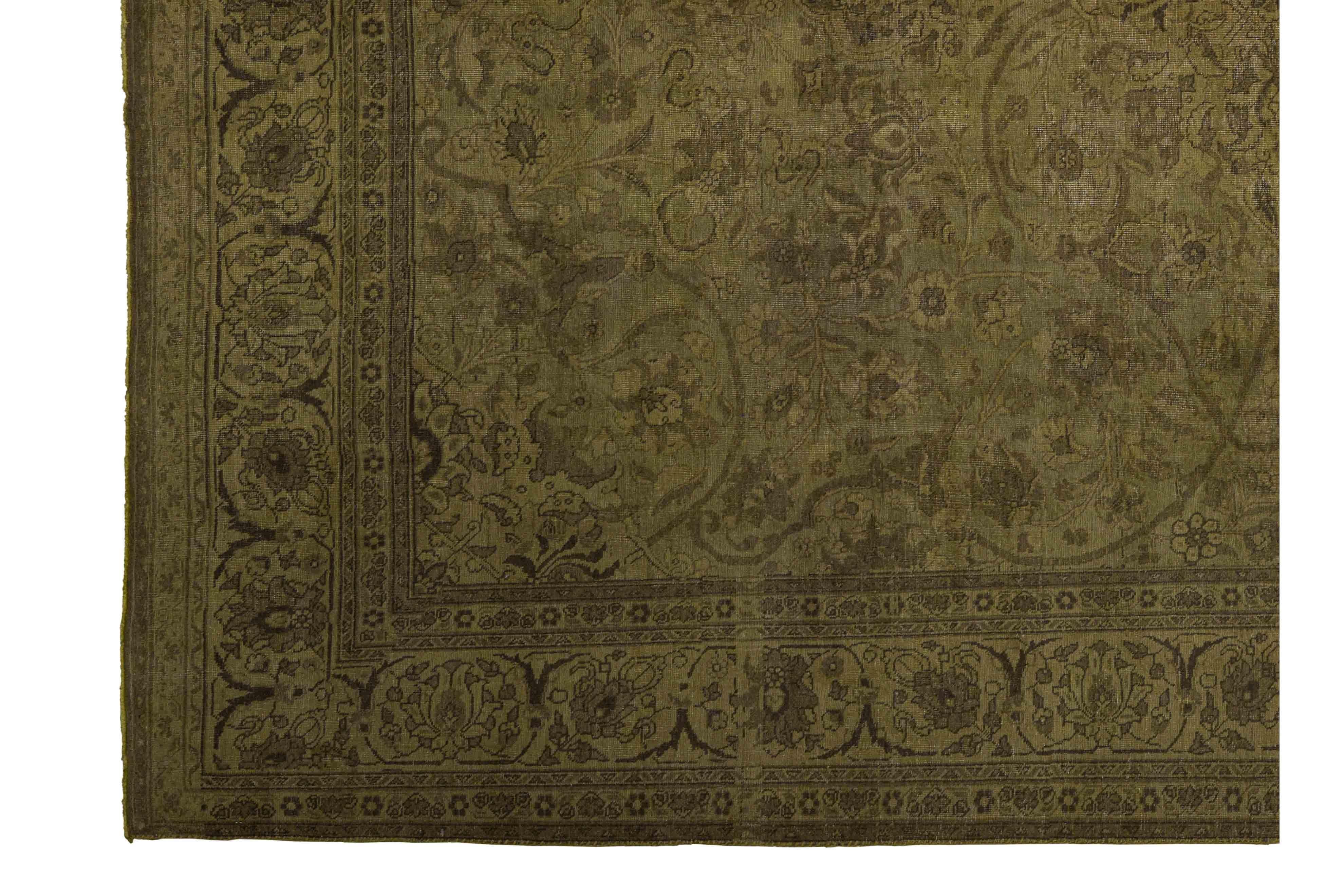 Traditioneller Wollteppich, 9 ft× 12 ft, gedämpftes Oliv und erdiges Braun (Wolle) im Angebot