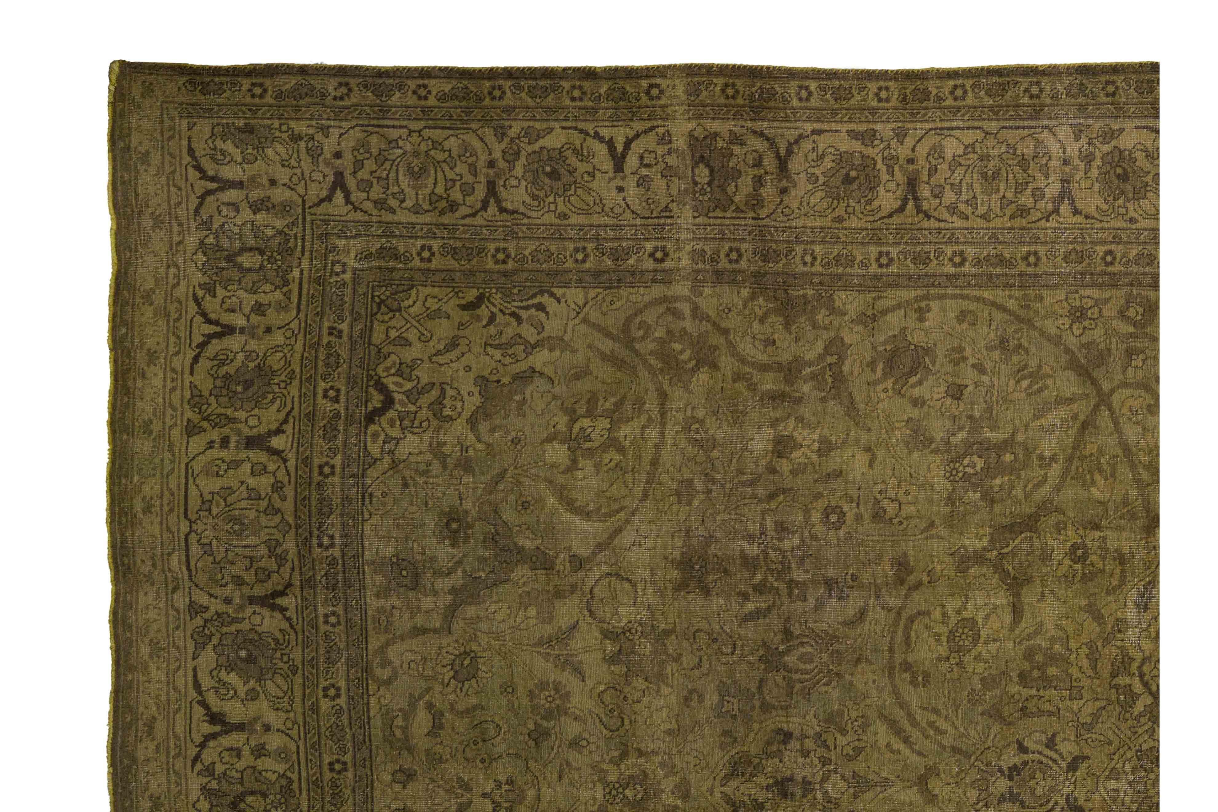 Traditioneller Wollteppich, 9 ft× 12 ft, gedämpftes Oliv und erdiges Braun im Angebot 2