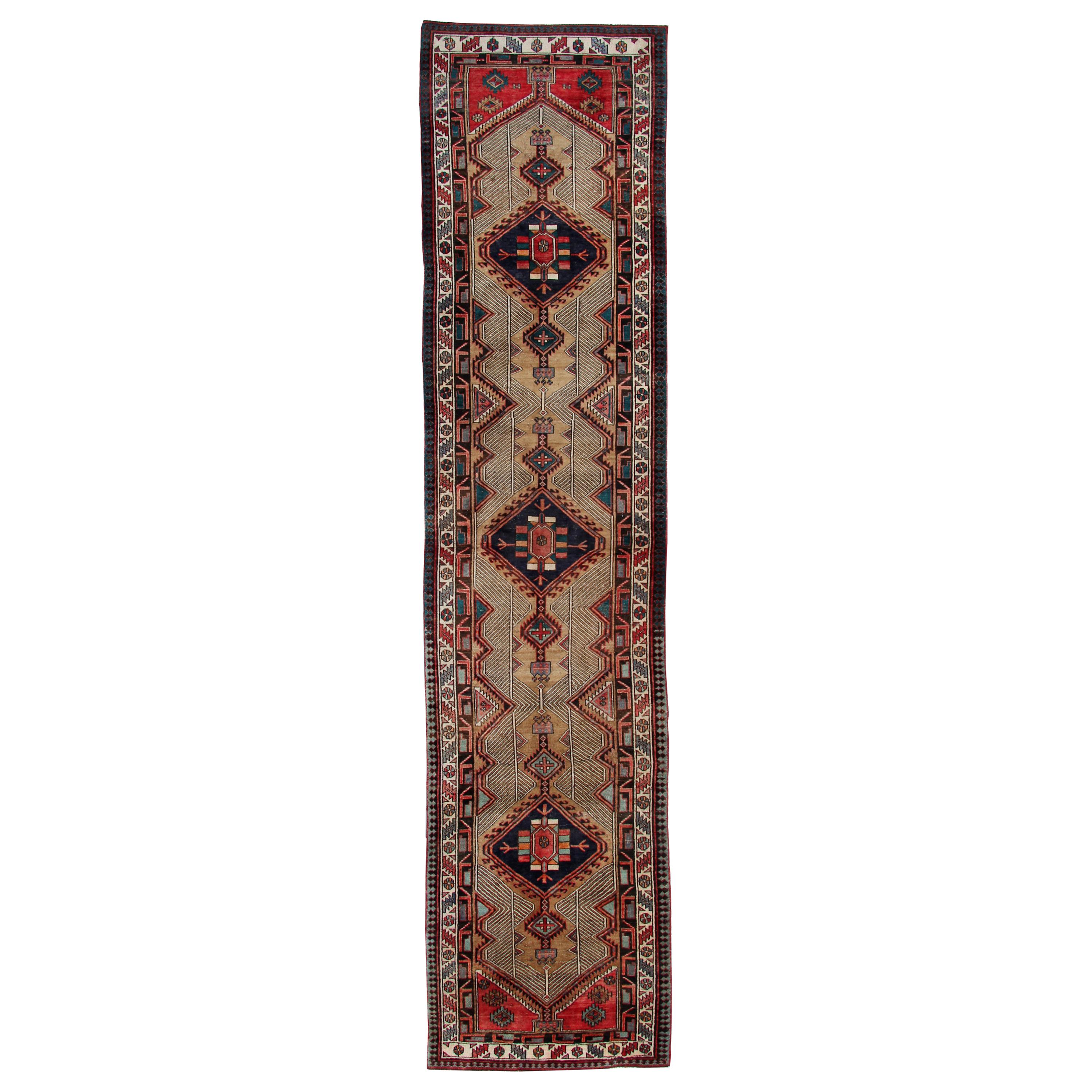 Traditioneller traditioneller Woll-Läufer, langer handgewebter orientalischer cremefarbener und beiger Teppich