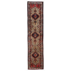 Vintage Traditional Wool Runner Rug, Long Handwoven Oriental Cream Beige Rug