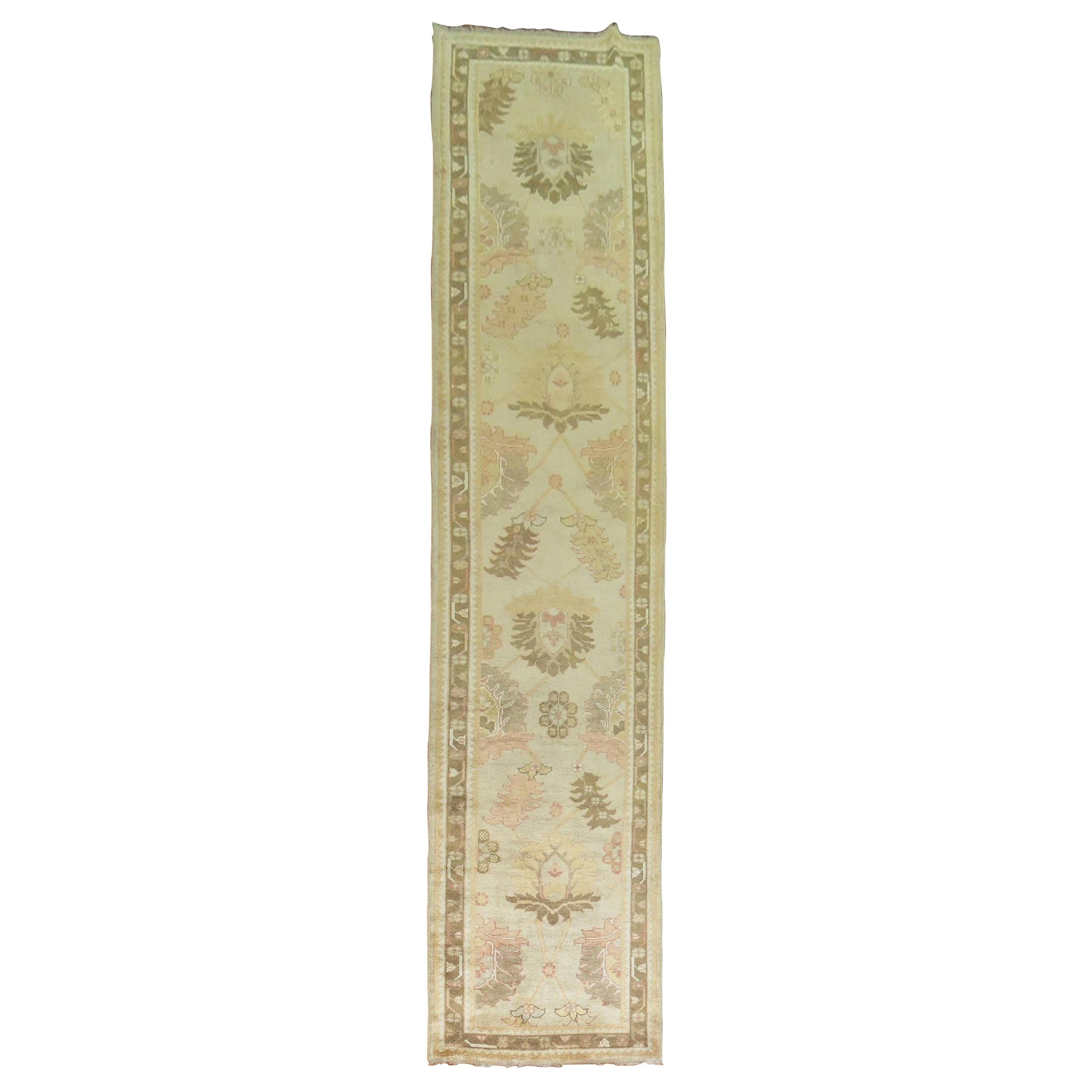 Traditional Wool Turkish Oushak Runner For Sale