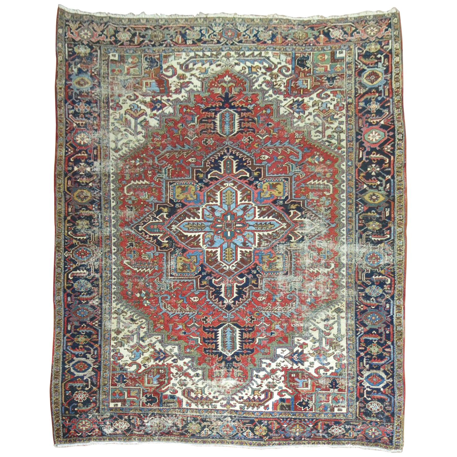 Traditional Worn Antique Persian Heriz Carpet