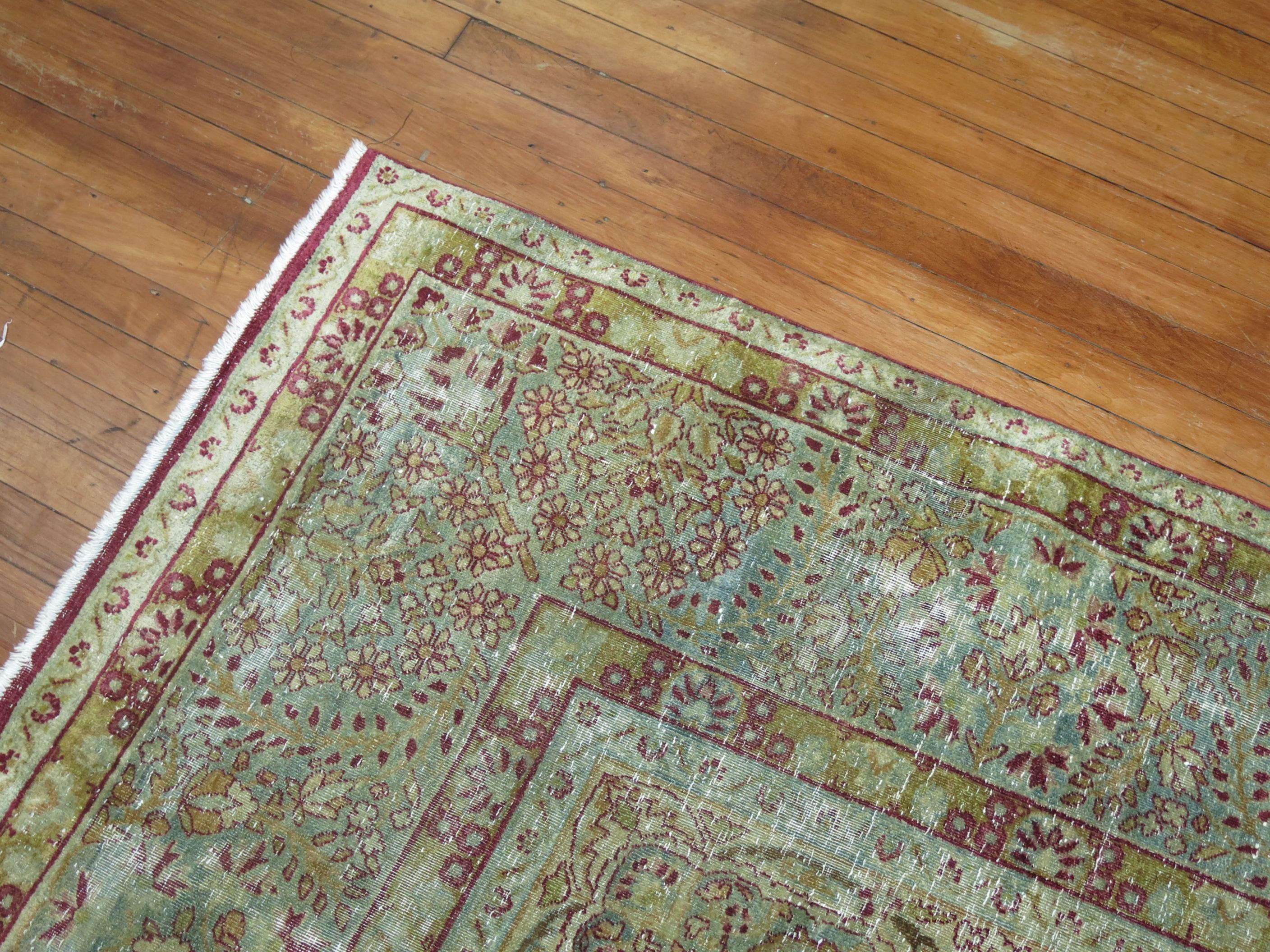Traditional Worn Persian Kerman Room Size Rug For Sale 3