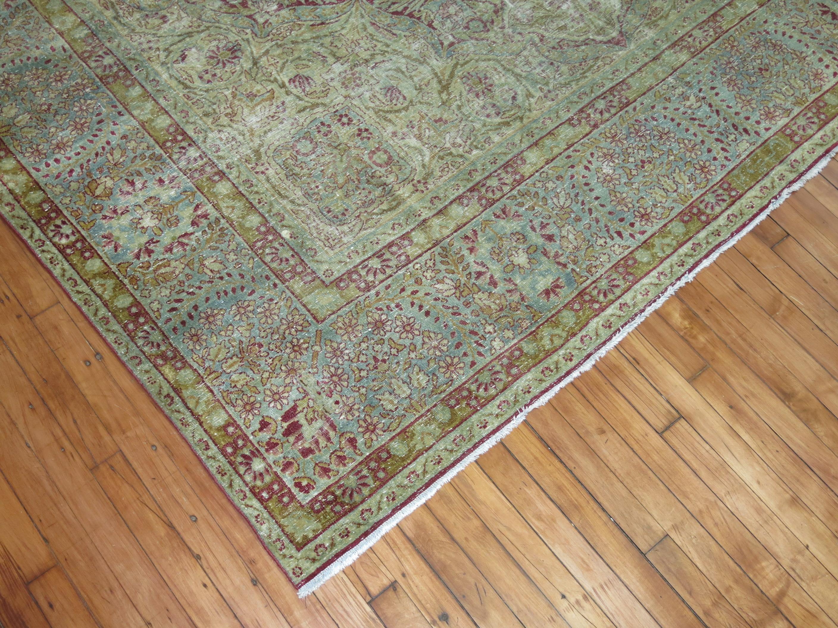 Traditional Worn Persian Kerman Room Size Rug For Sale 4