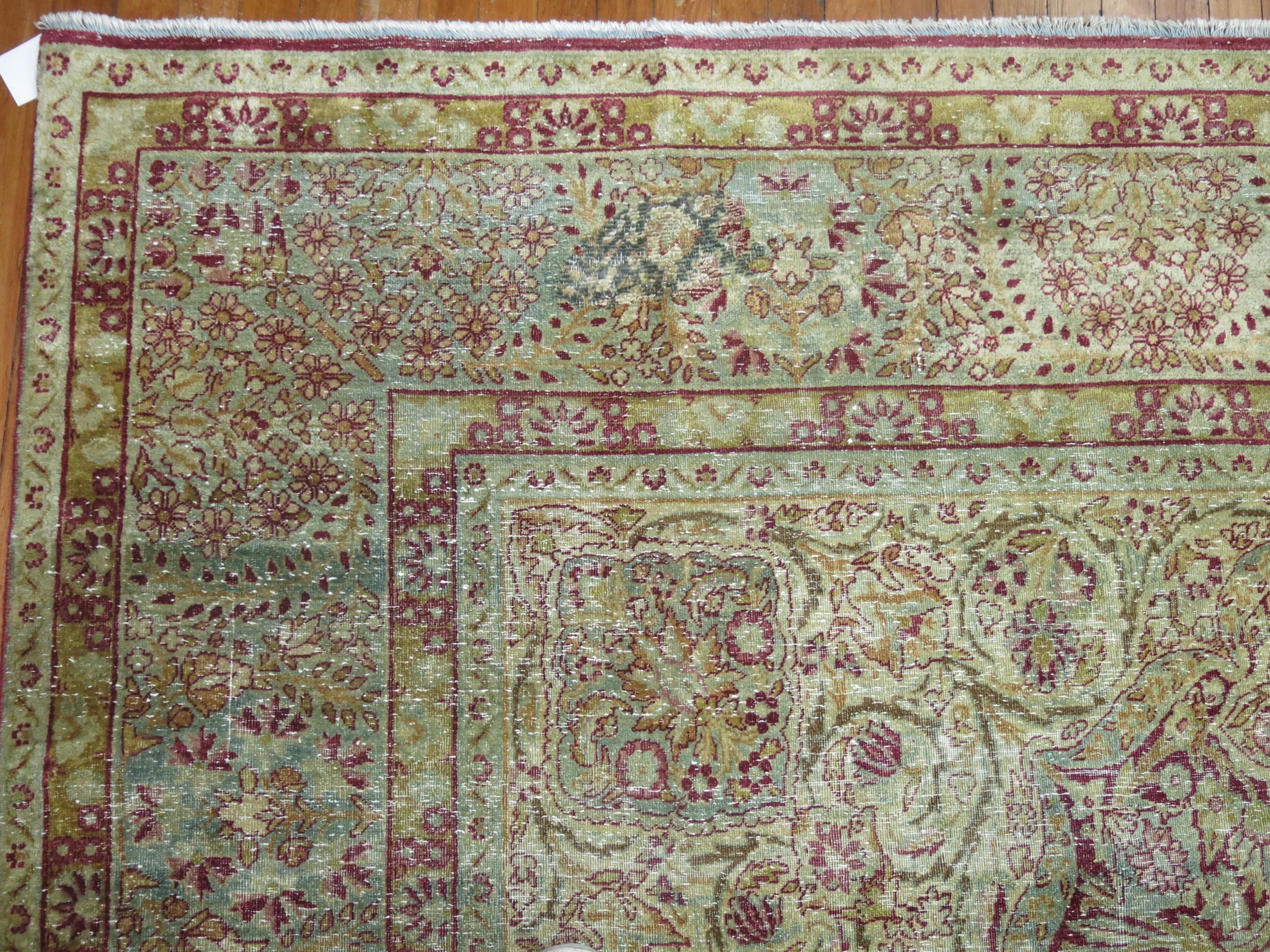 Traditional Worn Persian Kerman Room Size Rug For Sale 2