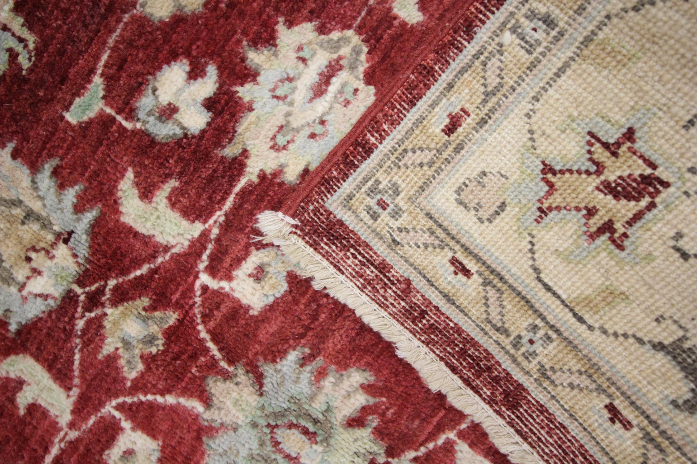 Pakistani Traditional Ziegler Carpet Rug Handwoven Floral Wool Red Area Rug For Sale