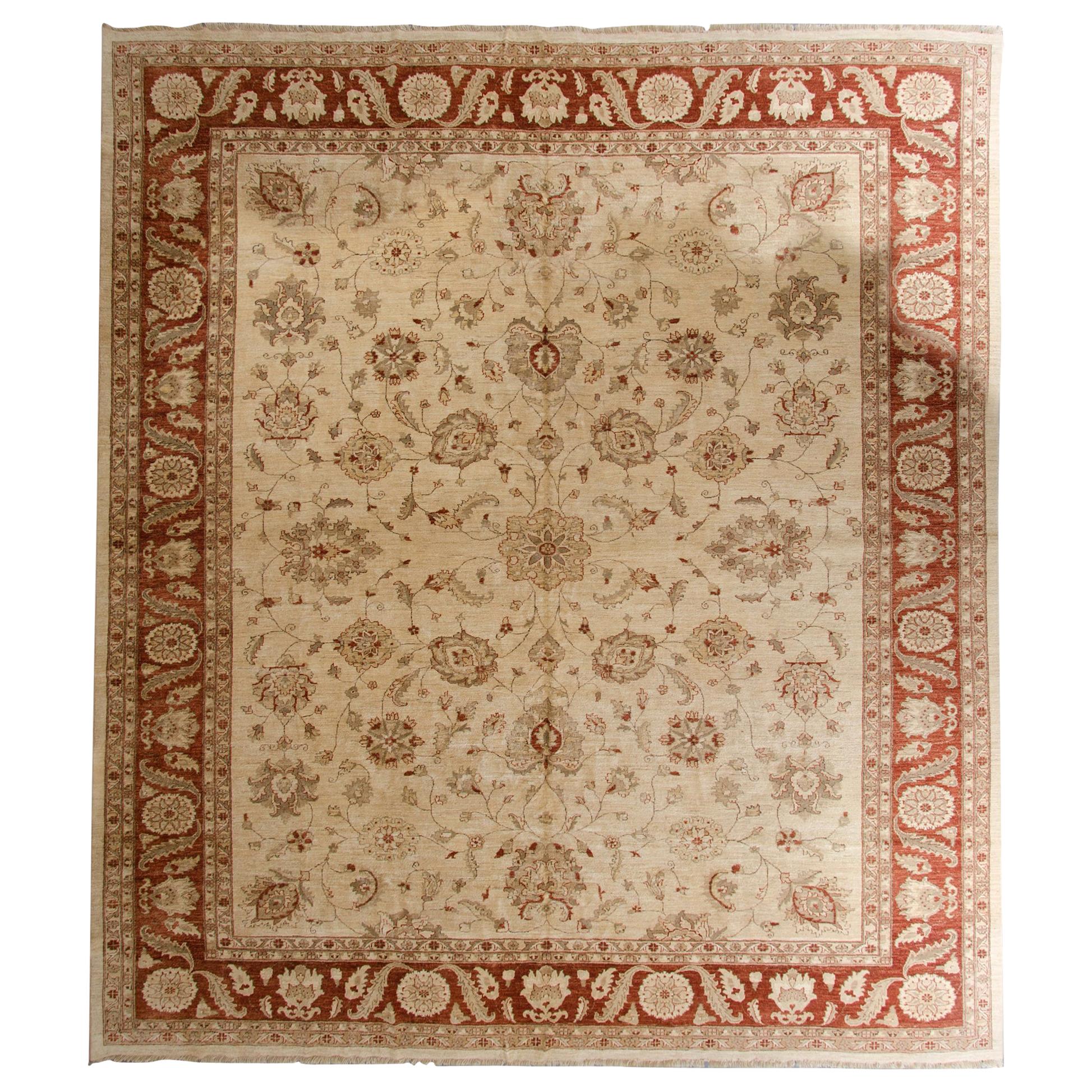 Traditional Ziegler Style Design Carpet, Red and Cream Wool Large Area Rug