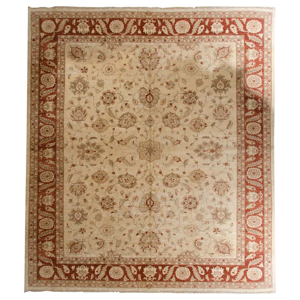 Traditional Ziegler Style Design Carpet, Red and Cream Wool Large Area ...