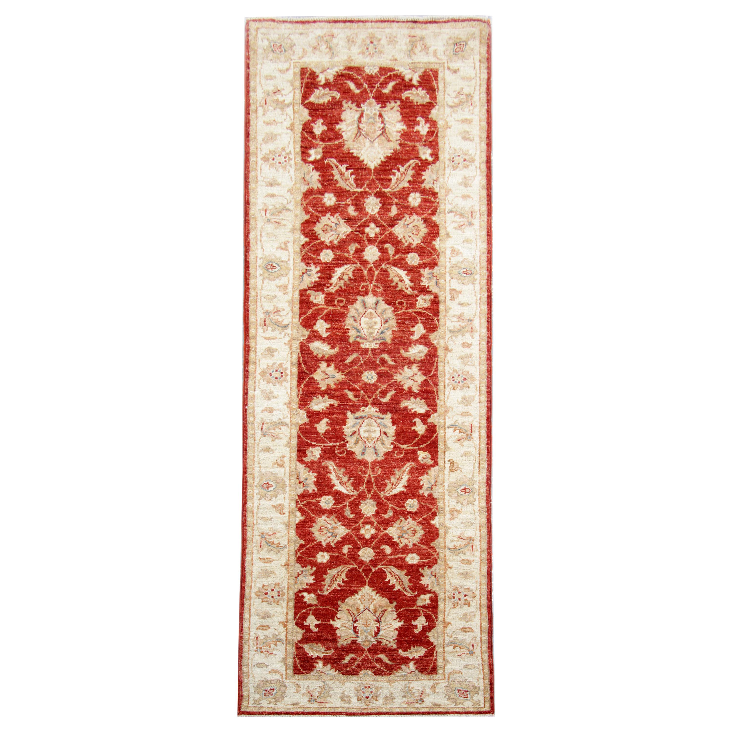 Tapis de couloir traditionnel rouge, tapis de couloir à fleurs, tapis en laine tissé à la main