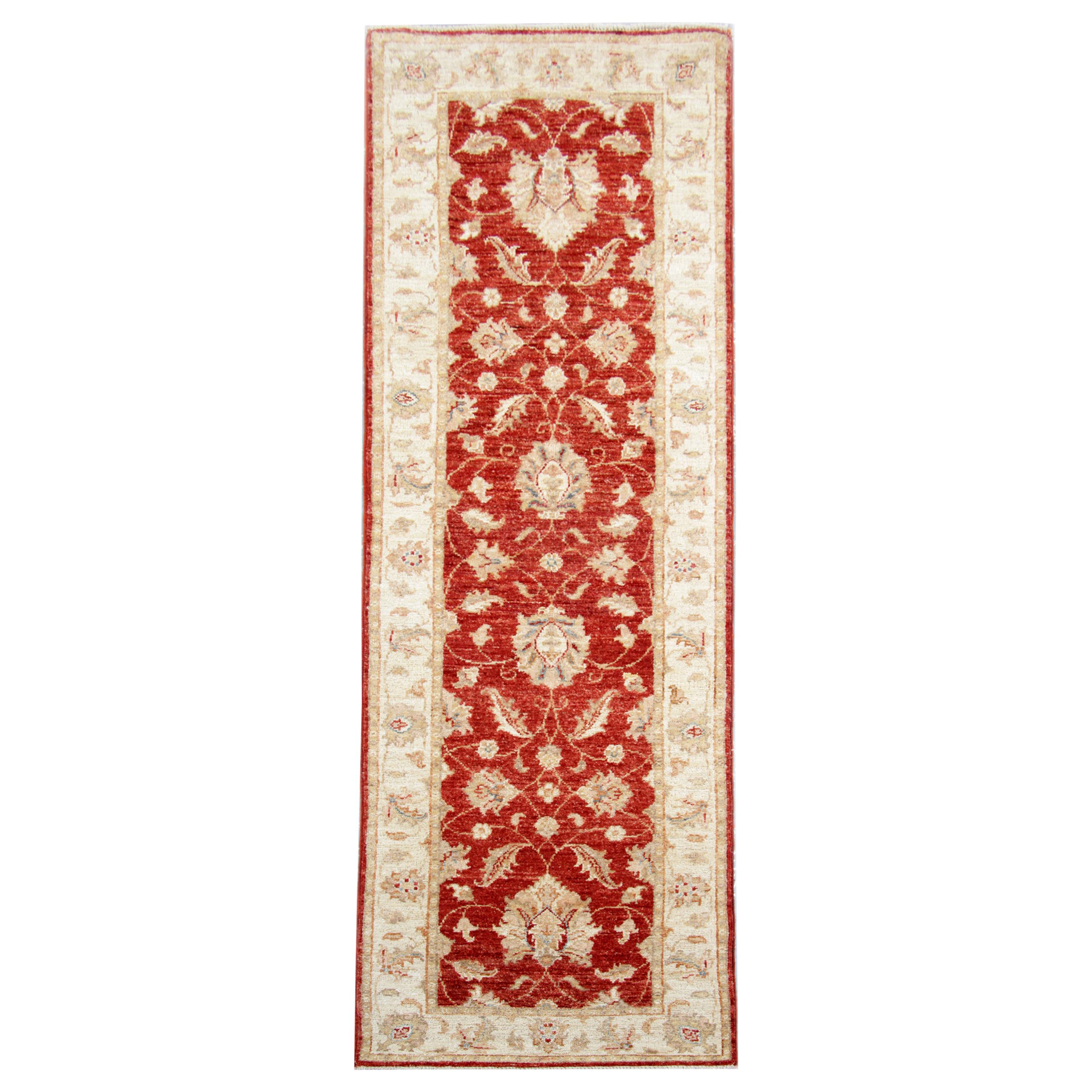 Tapis de couloir traditionnel rouge, tapis de couloir à fleurs, tapis en laine tissé à la main