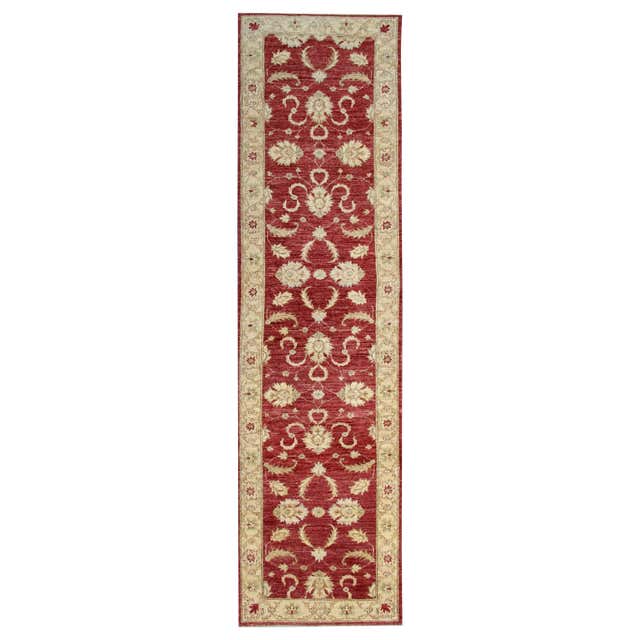Traditional Mogul Hand Knotted Wool Red Runner For Sale at 1stDibs