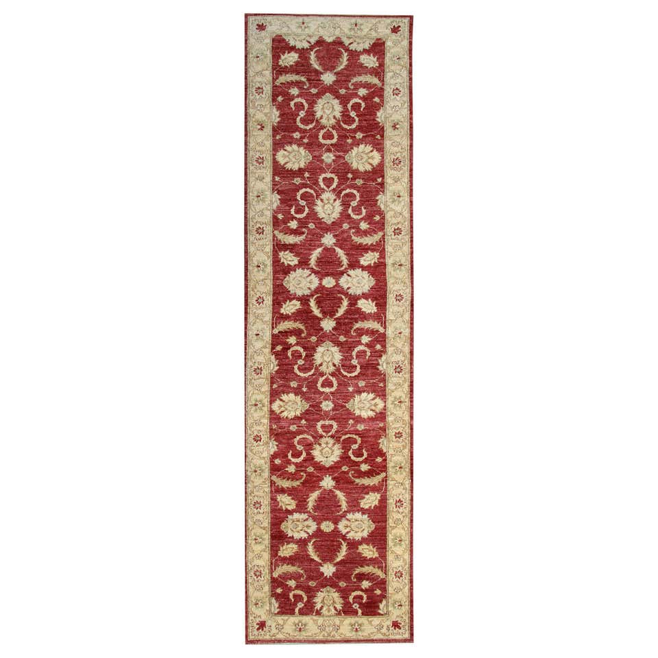 Traditional Mogul Hand Knotted Wool Red Runner For Sale at 1stDibs