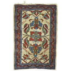 Traditonal Early 20th Century Ivory Ground Antique Persian Throw Rug