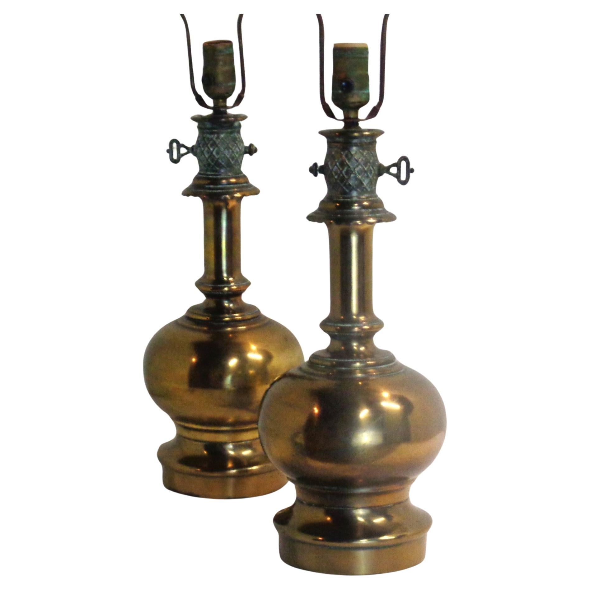  English Regency Style Brass Table Lamps, 1940's For Sale 3