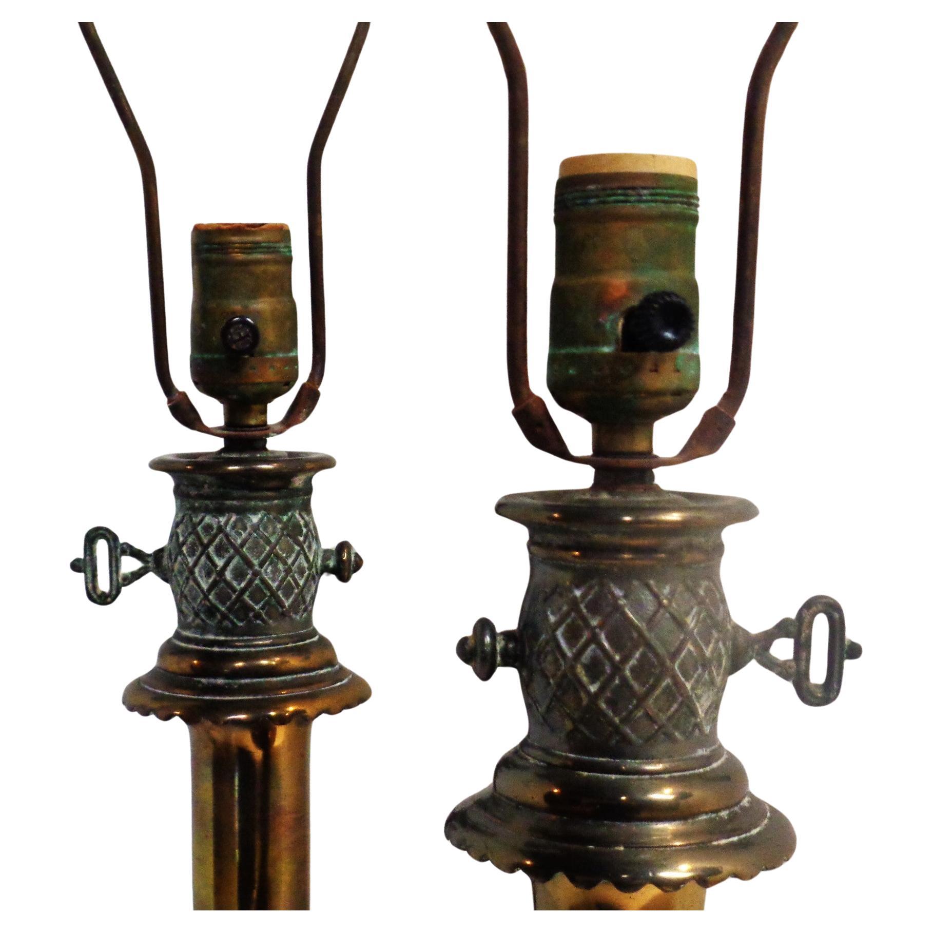 American  English Regency Style Brass Table Lamps, 1940's For Sale