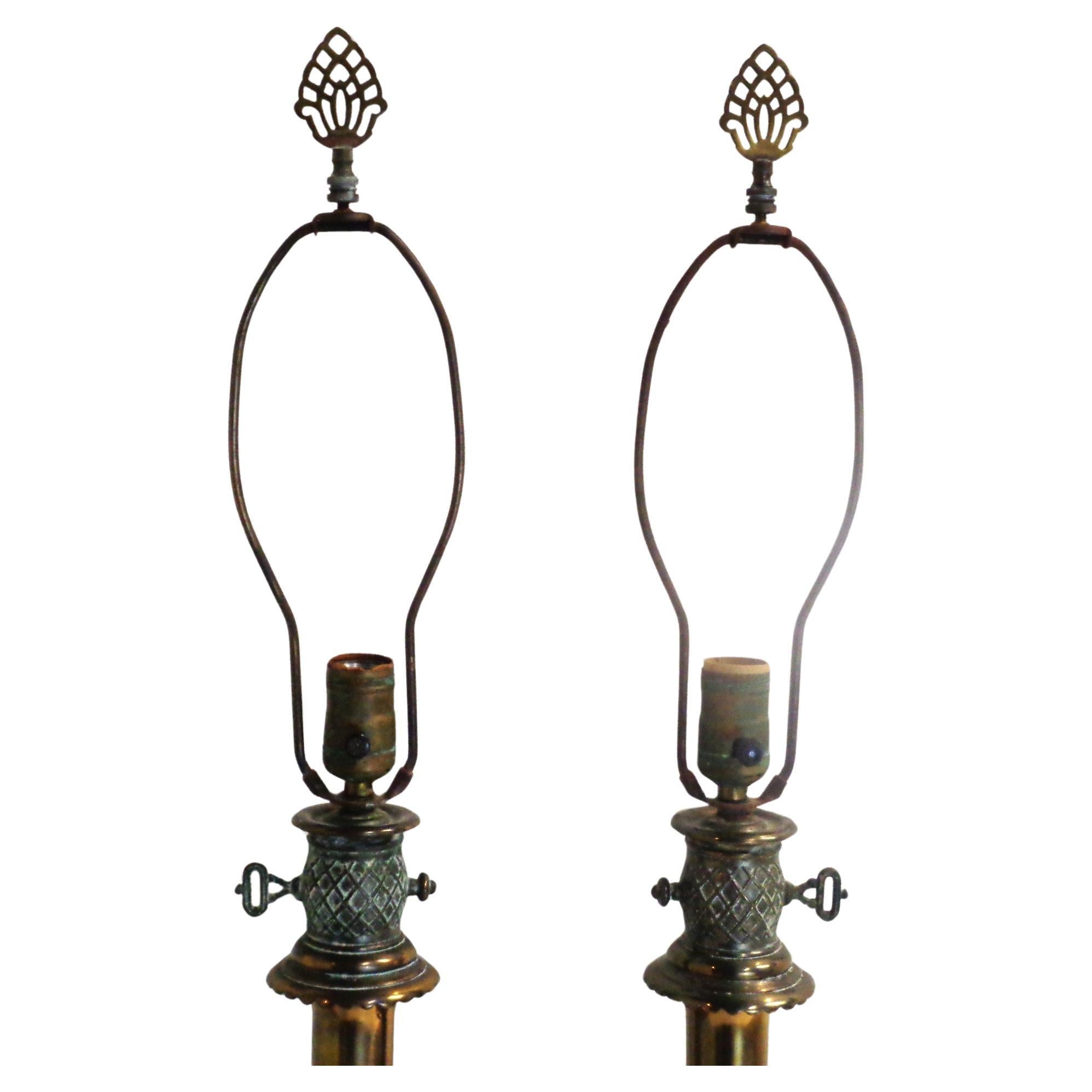  English Regency Style Brass Table Lamps, 1940's In Good Condition For Sale In Rochester, NY