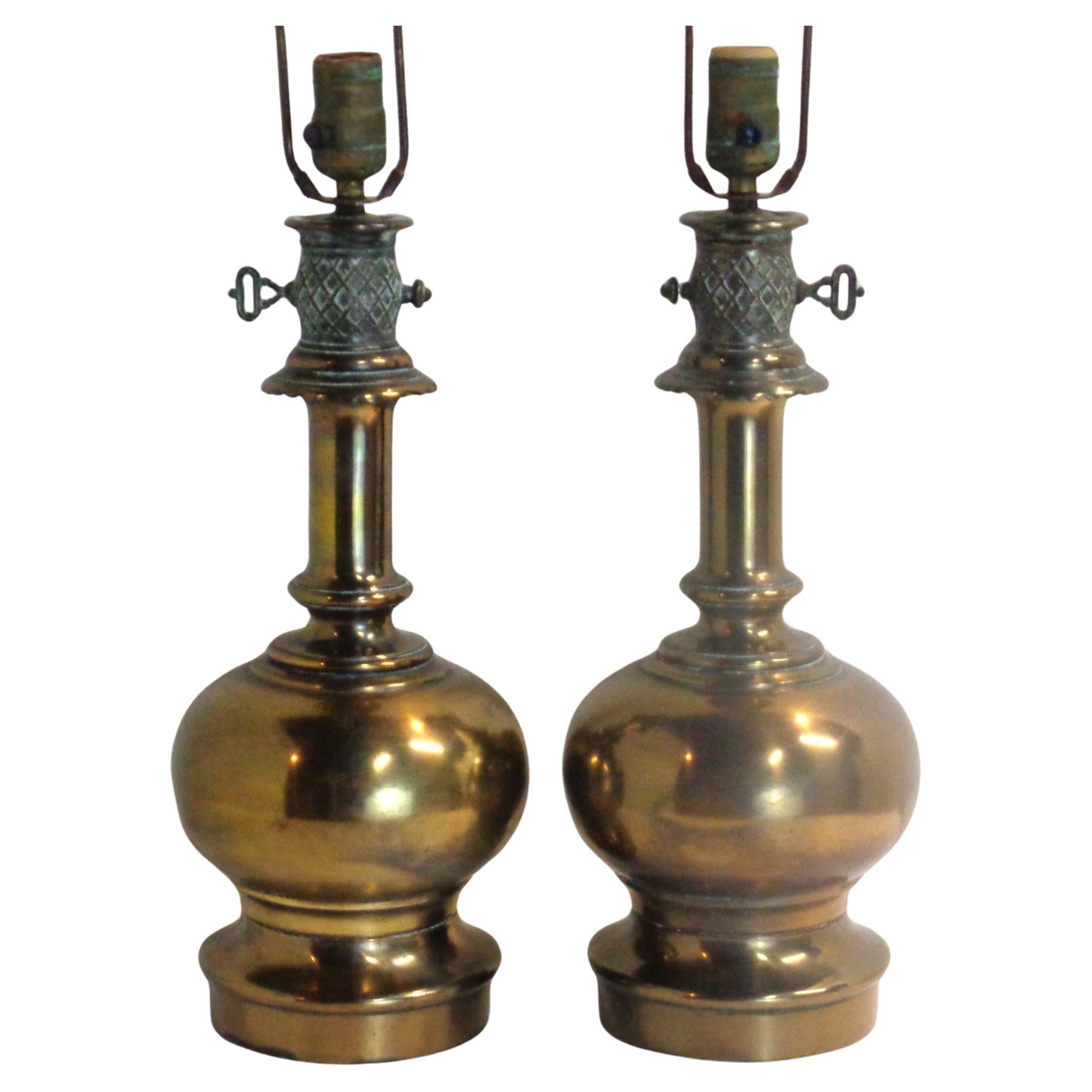 Metal  English Regency Style Brass Table Lamps, 1940's For Sale