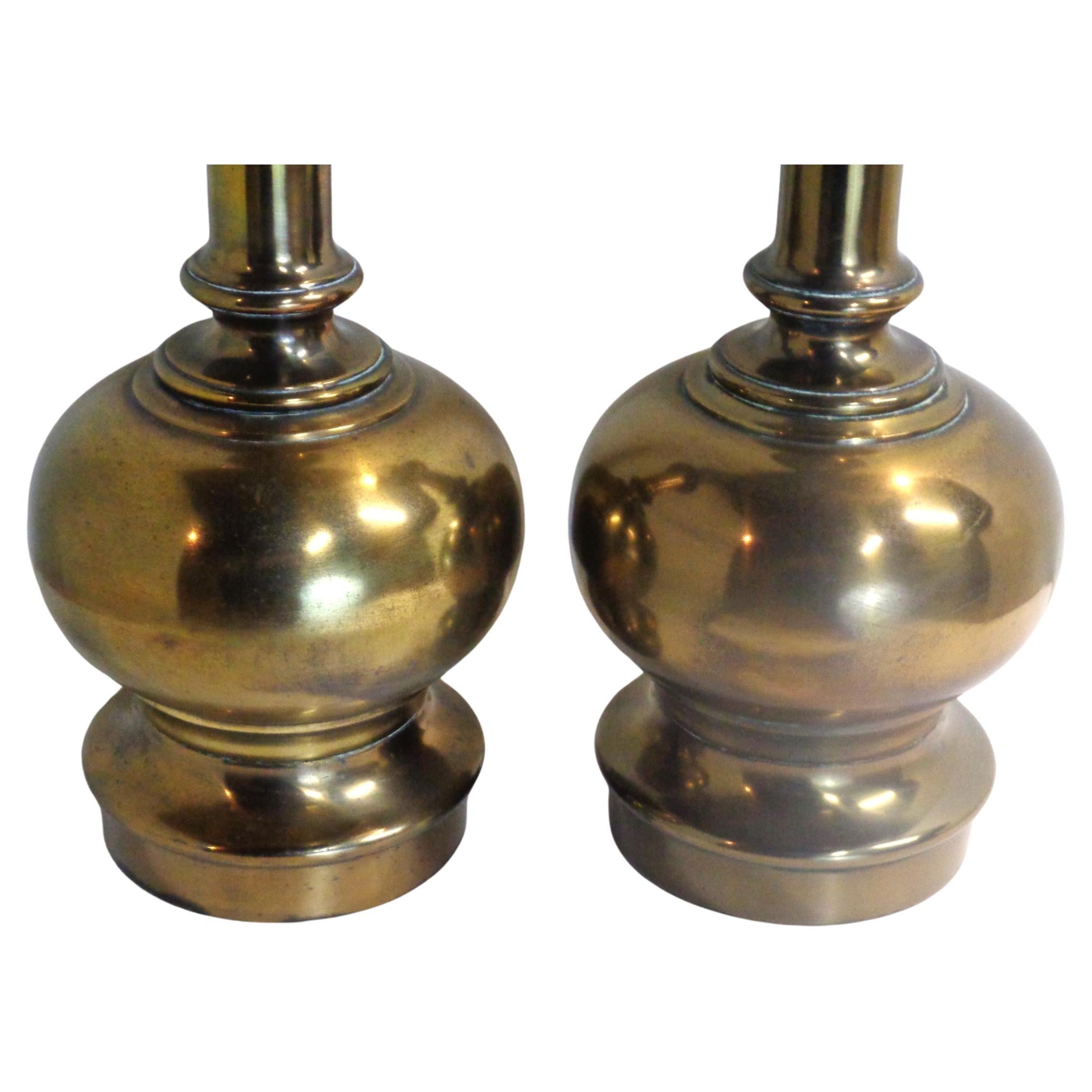  English Regency Style Brass Table Lamps, 1940's For Sale 1