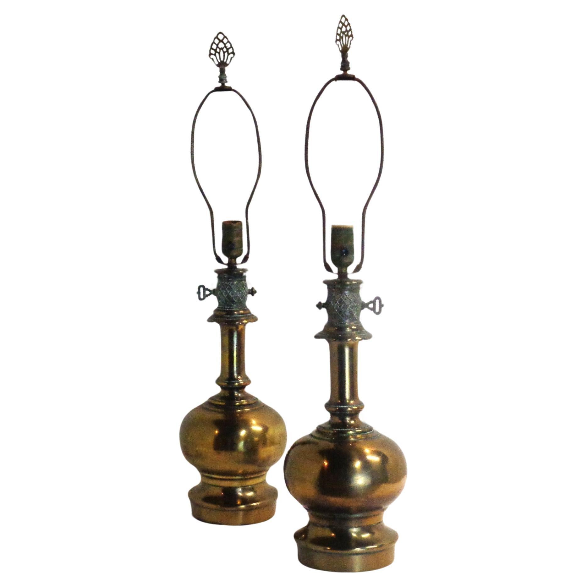 English Regency Style Brass Table Lamps, 1940's For Sale