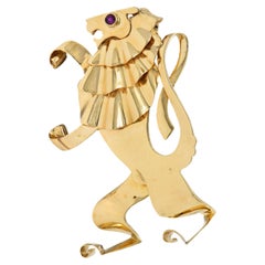 Traebert & Hoffman Mauboussin Vintage Ruby 14K Gold Vintage Ruffled Lion Brooch