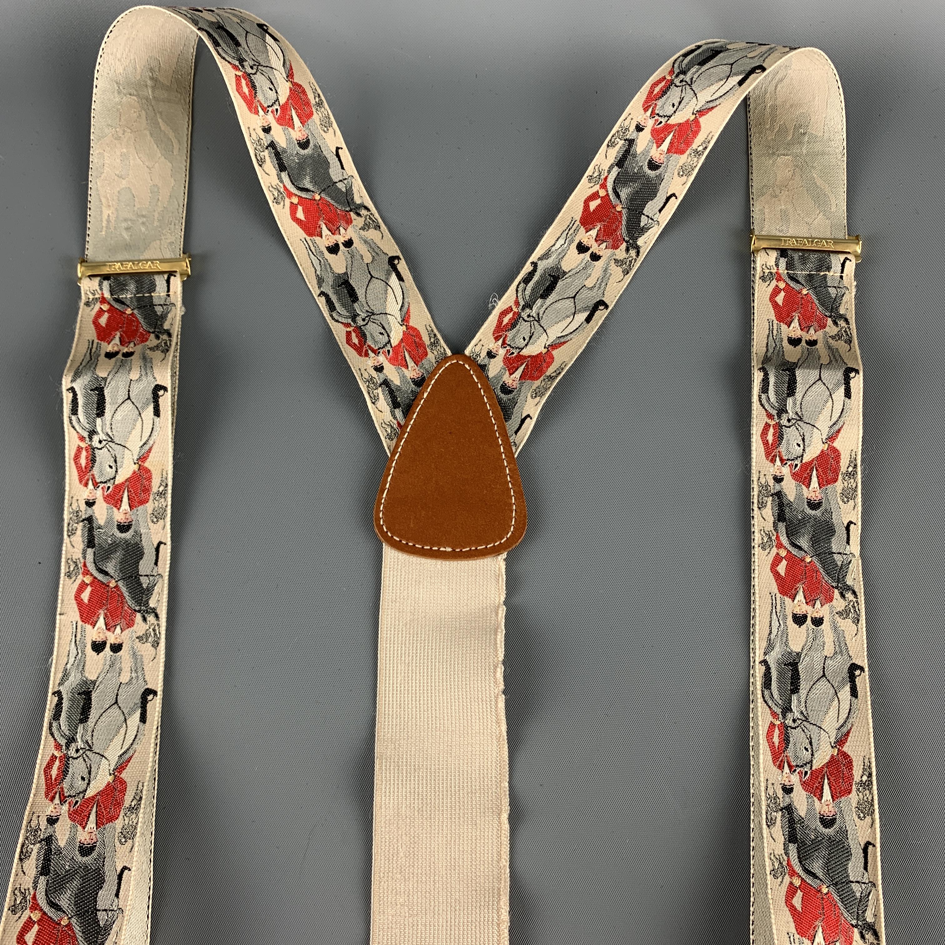 TRAFALGAR Beige Leather Trim Equestrian Ribbon Suspenders In Good Condition In San Francisco, CA