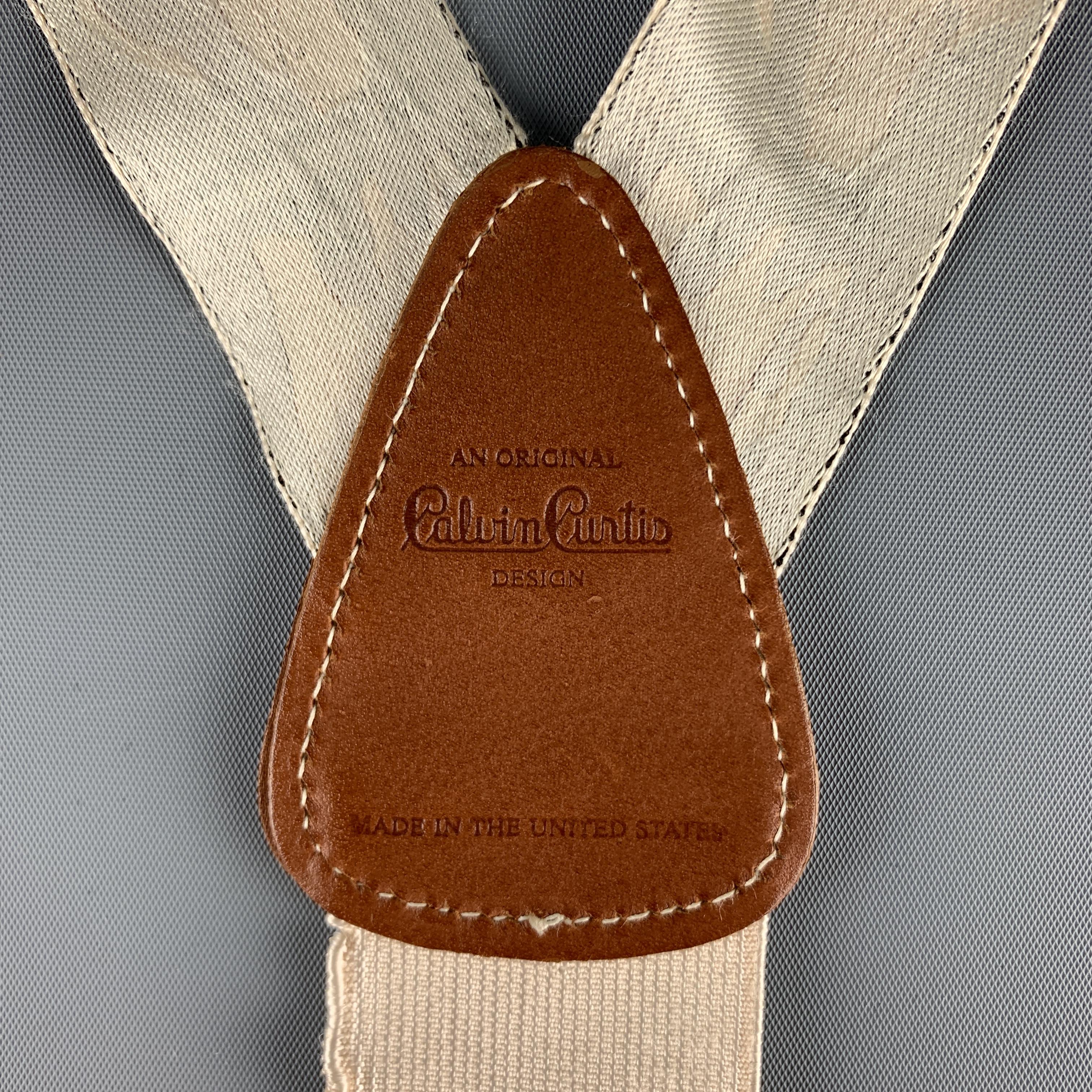 TRAFALGAR Beige Leather Trim Equestrian Ribbon Suspenders 1