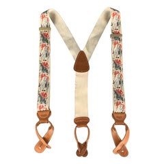 TRAFALGAR Beige Leather Trim Equestrian Ribbon Suspenders