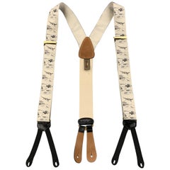TRAFALGAR Dogs & Pheasants Print Beige Silk Suspenders