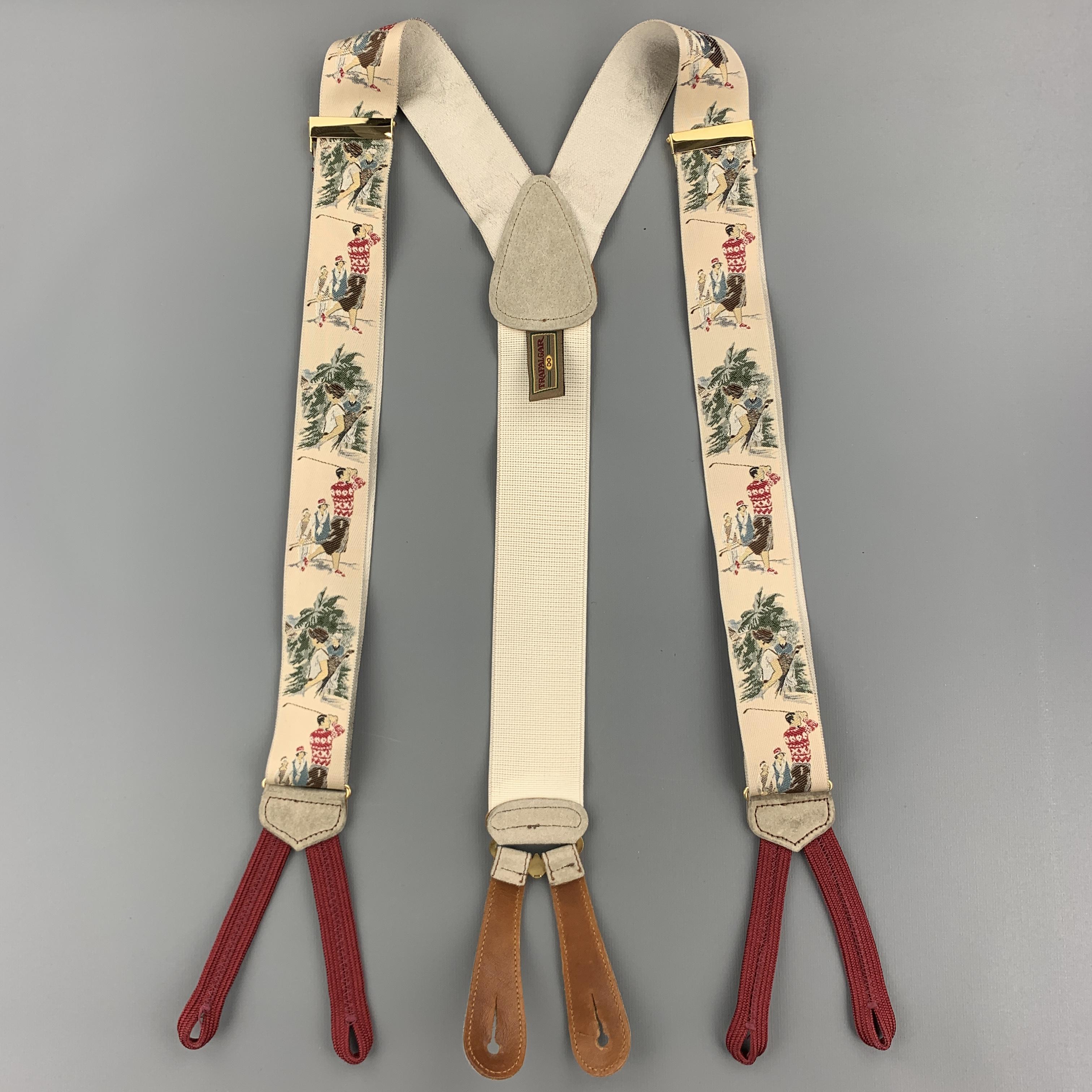 Men's TRAFALGAR GOLF Print Beige Silk Suspenders