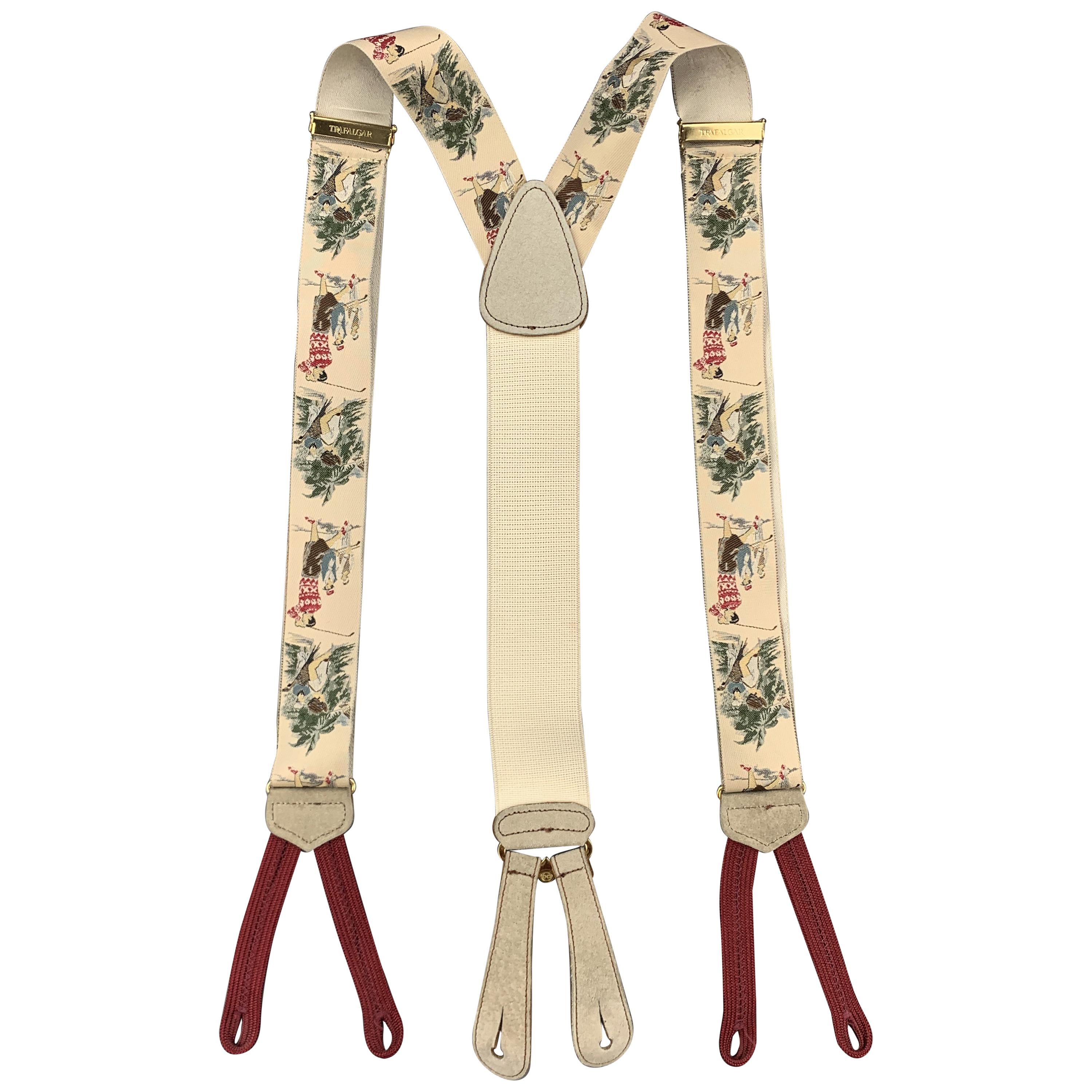 TRAFALGAR GOLF Print Beige Silk Suspenders