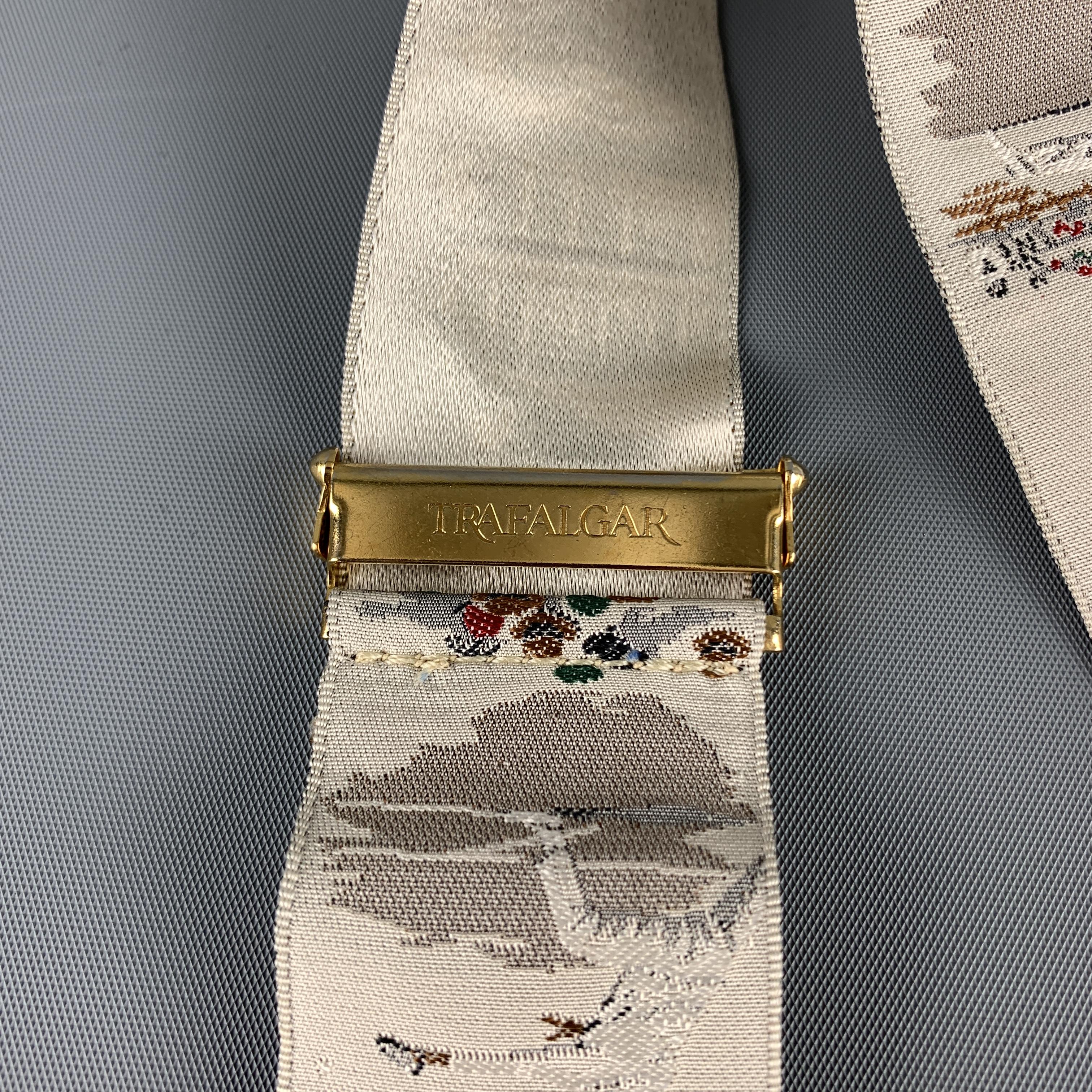 Men's TRAFALGAR Grey Silk Tennis Match Print Ribbon Suspenders