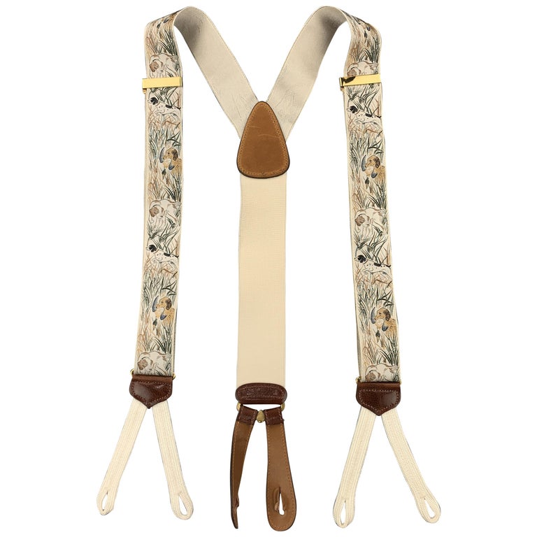 TRAFALGAR Hunting Dogs Print Beige Silk Suspenders at 1stDibs