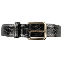 TRAFALGAR Size 38 Black Alligator Patent Leather Belt