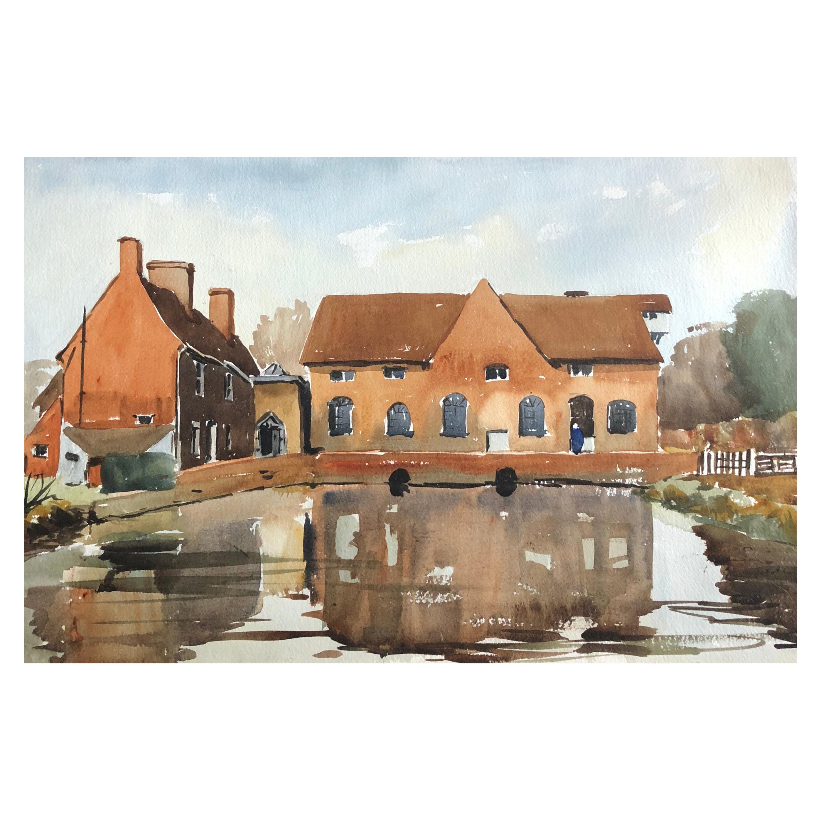 Trafford Mill, originales britisches Aquarellgemälde im Angebot