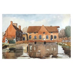 Trafford Mill, originales britisches Aquarellgemälde