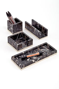 TRAFUL Desk Set, Black Onyx & Alpaca Silver