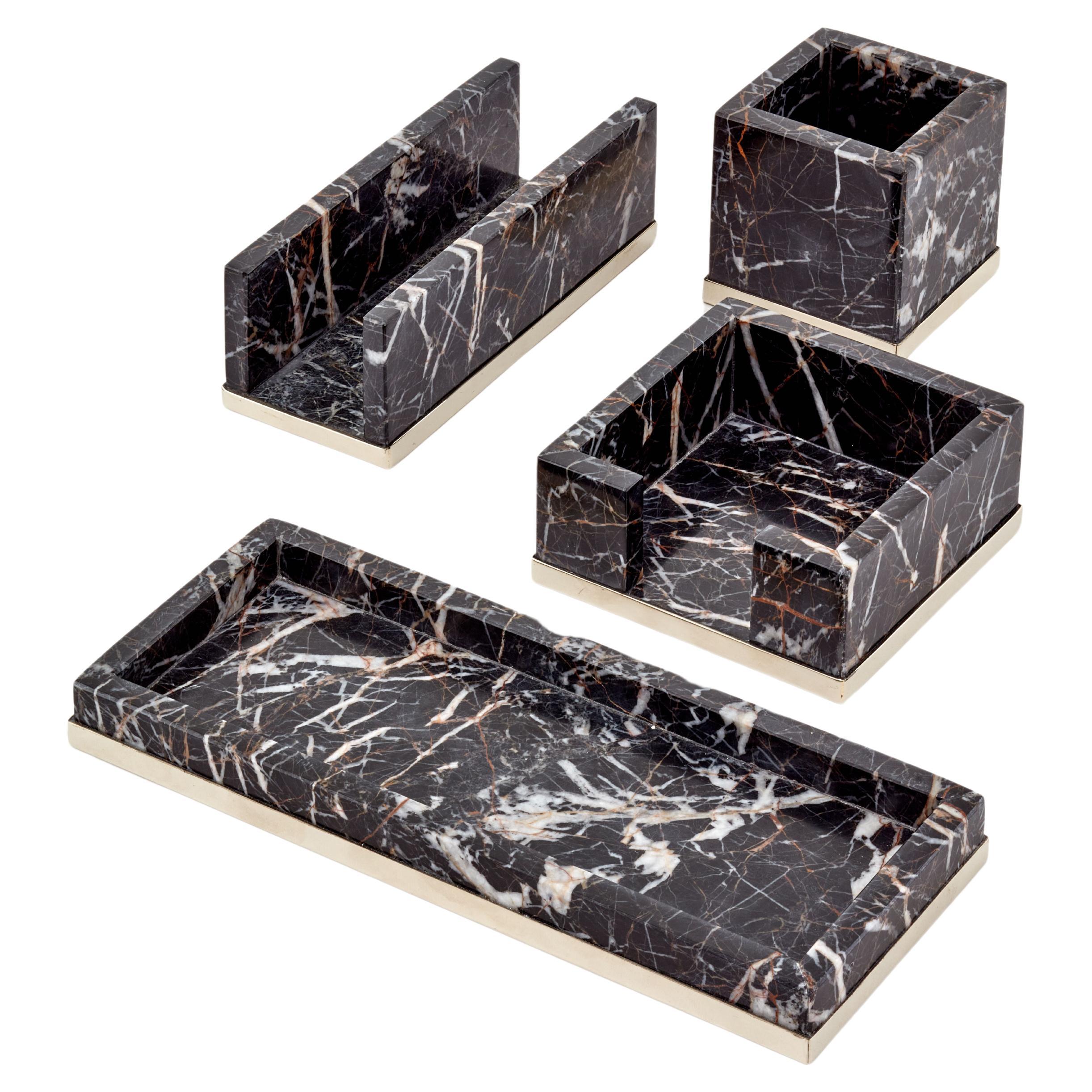 TRAFUL Schreibtisch-Set, schwarzer Onyx und Alpaka-Silber