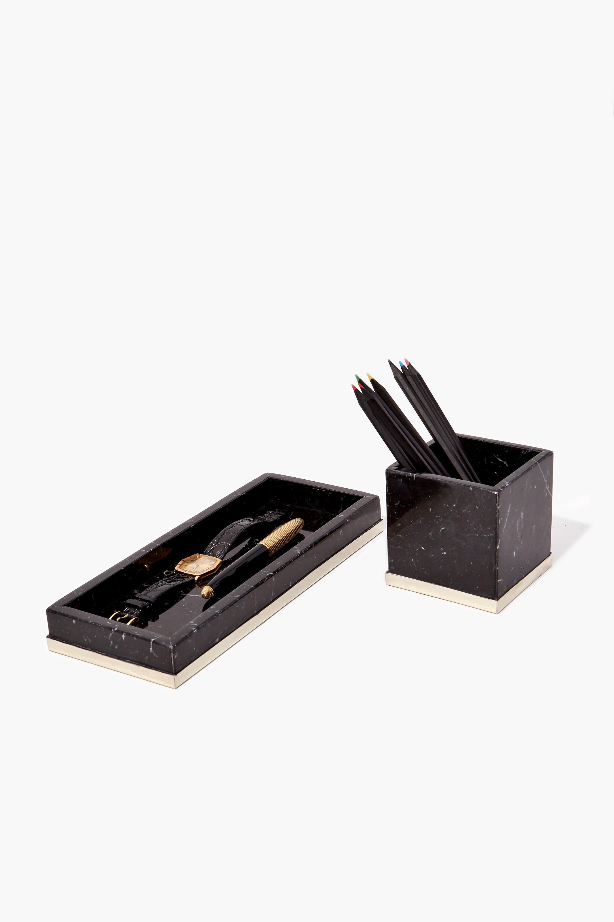 Argentino Tazza per penna TRAFUL, onice nera e argento alpaca in vendita