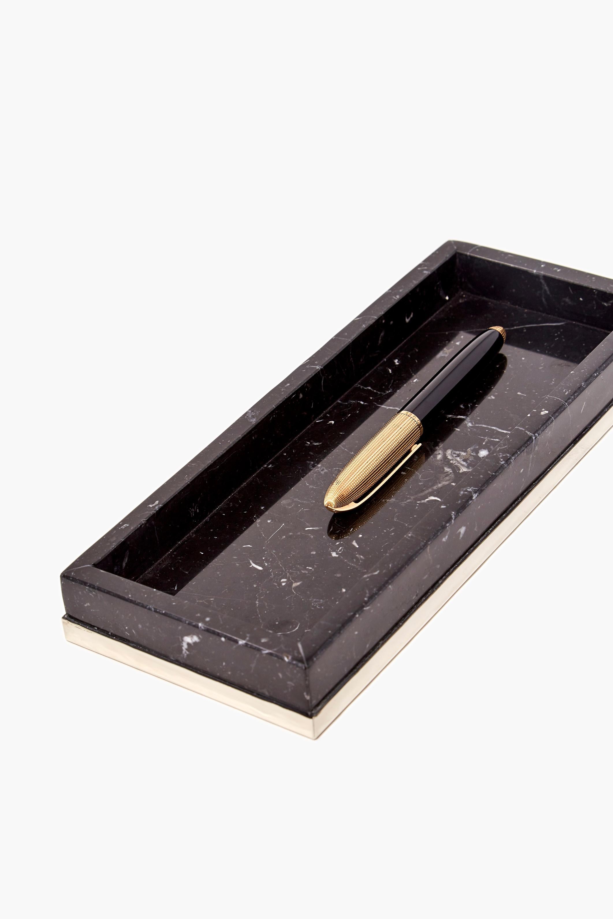 Argentine TRAFUL Pencil Tray, Black Onyx & Alpaca Silver For Sale