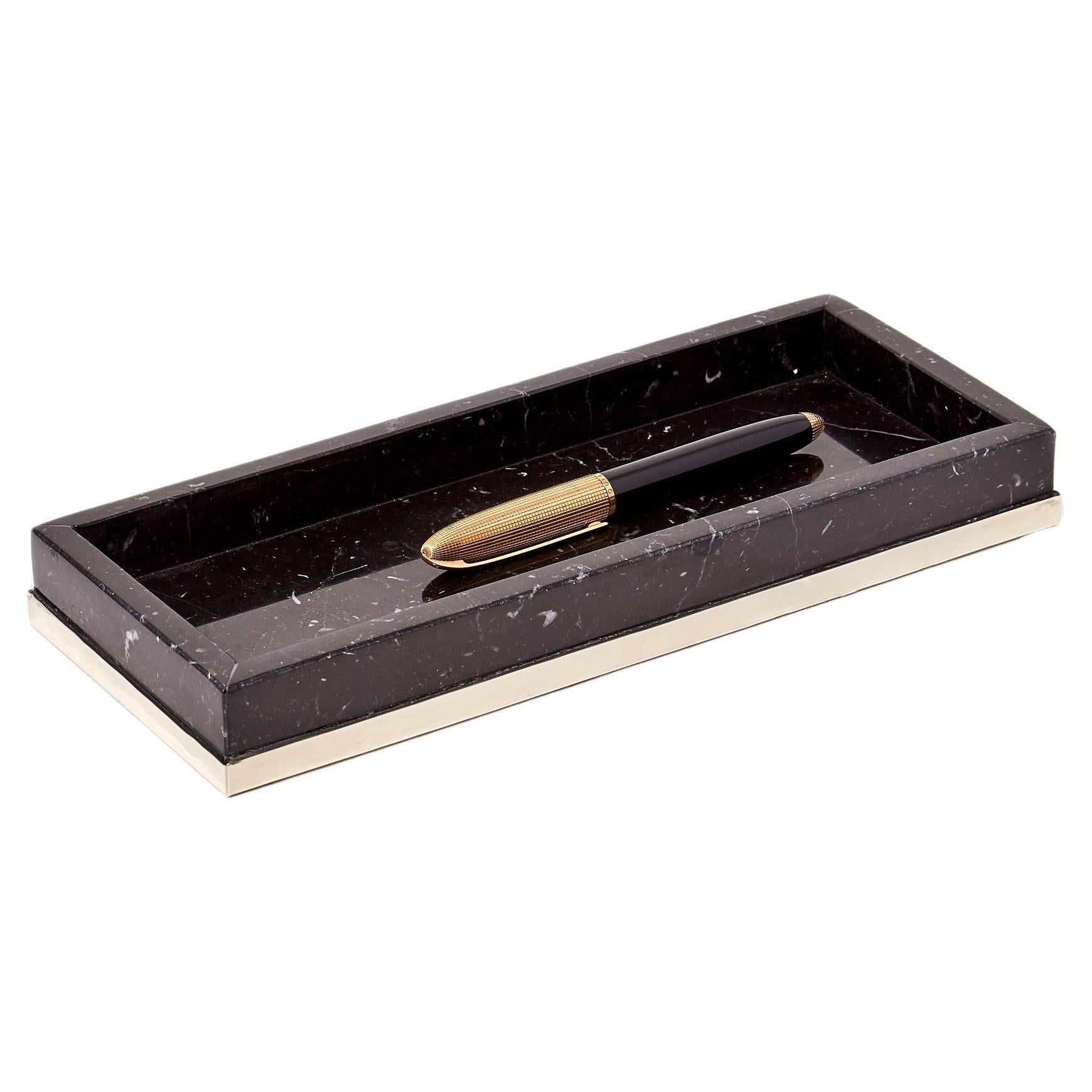 TRAFUL Pencil Tray, Black Onyx & Alpaca Silver For Sale