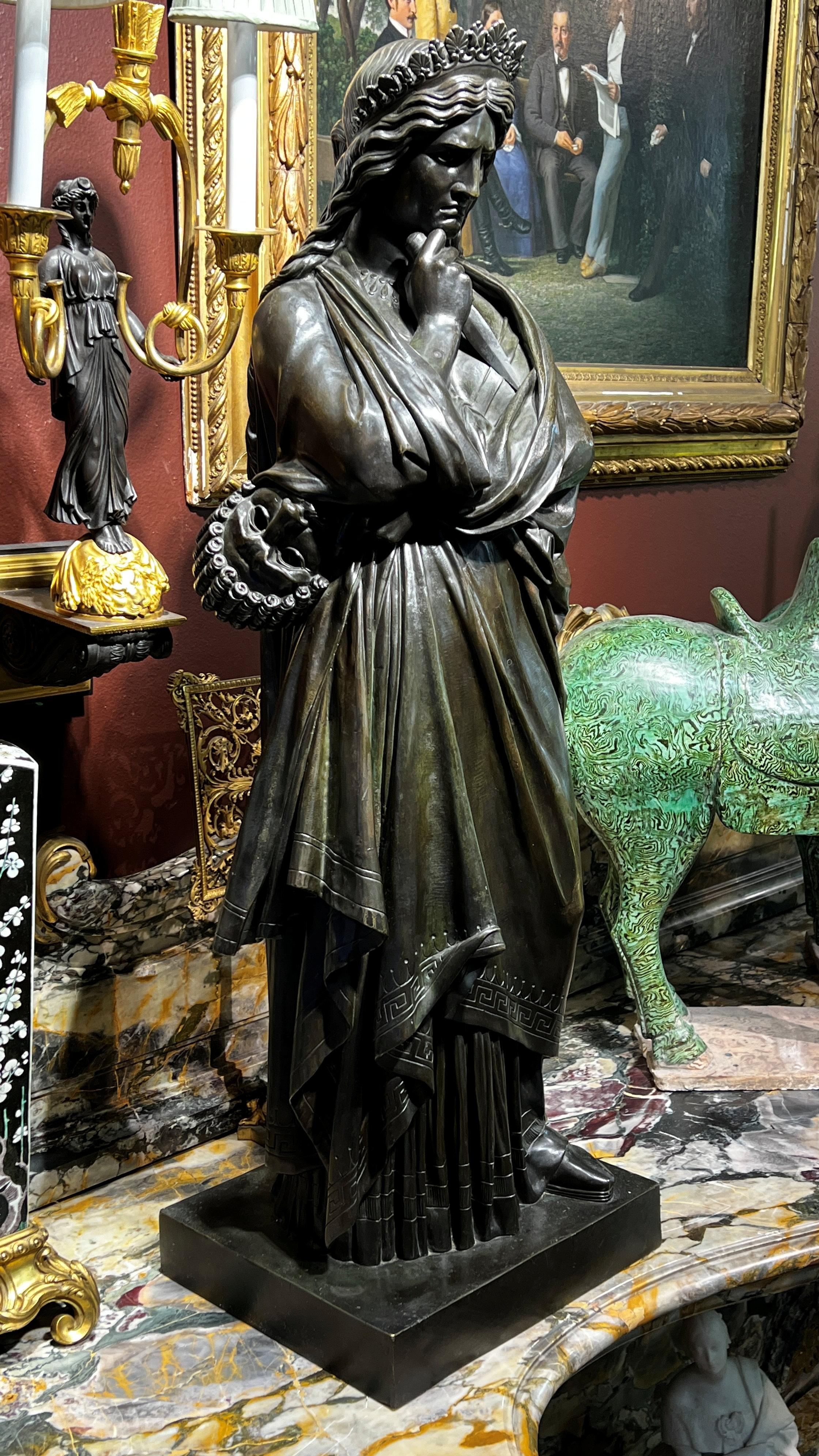 Neoclassical Revival Tragedy Bronze Figure After Francisque Joseph Duret For Sale