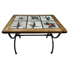 Tragic Poet House Italian Tile Top Wood and Wrought Iron Table Cave Canem Pompei