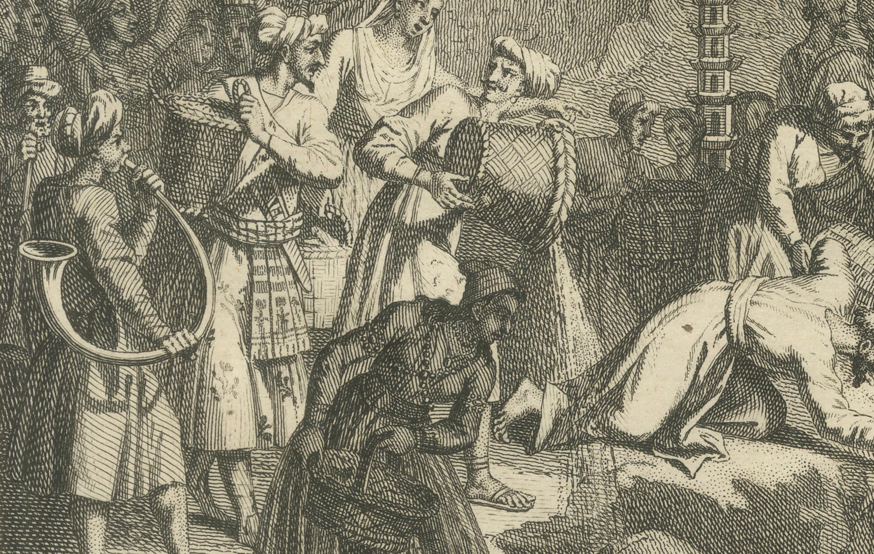 Ritos Trágicos de la Viudedad: Sati y costumbres funerarias en la India, 1727 Grabado en venta