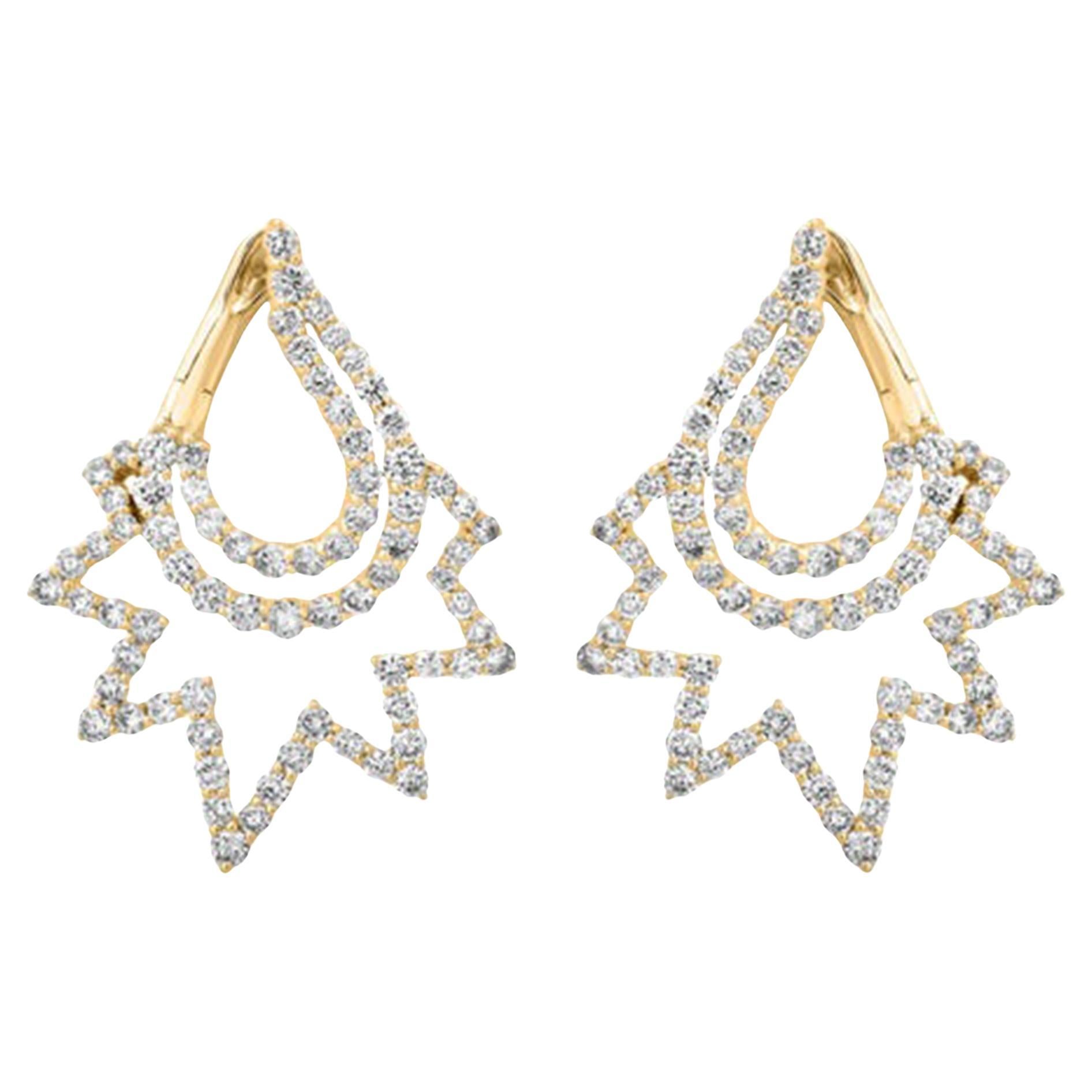 Trail Diamond 14K (or 18k upon request) Yellow Gold Drop Earrings For Sale