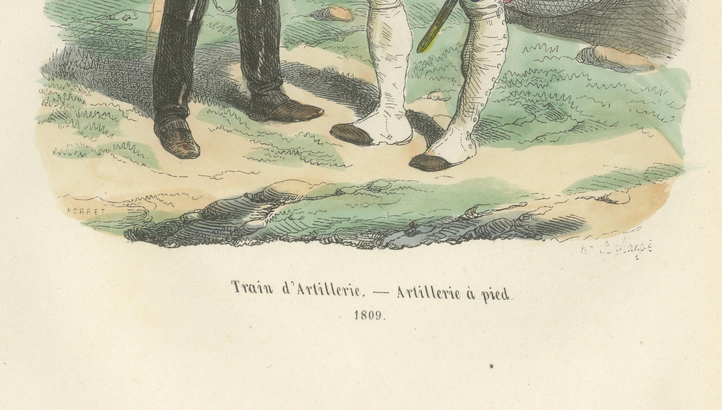 Train of Artillery and Foot Artillery, Napoleonic Military Print, Published 1843