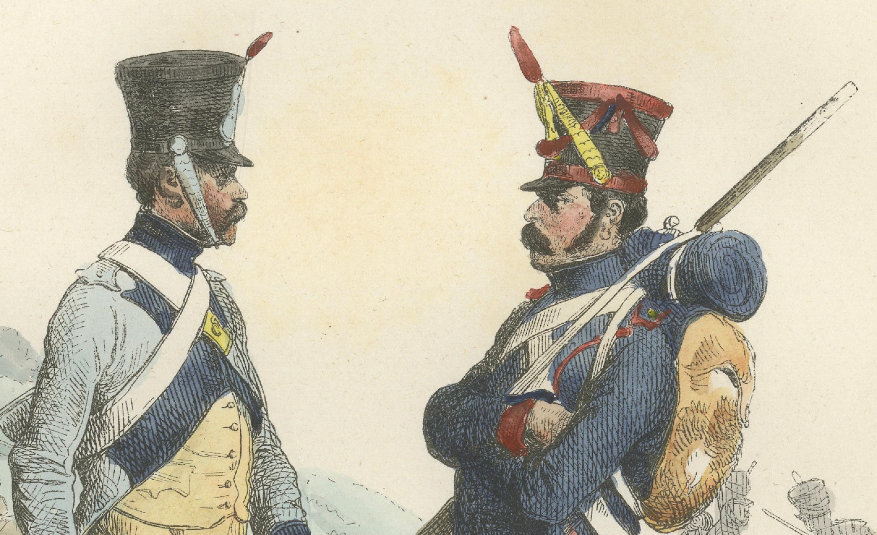 Train of Artillery and Foot Artillery, Napoleonic Military Print, Published 1843