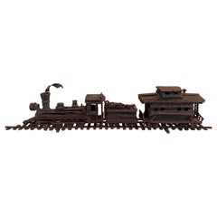 Treno su binario con fumo dell'artista brutalista Chet Blacketer