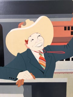 Train Station Painting on Board with Rope Edge