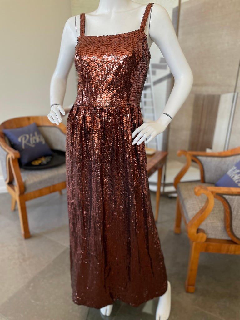 Traina by Geoffrey Beene 1960 Copper Sequin Evening Dress with Matching Jacket For Sale 3